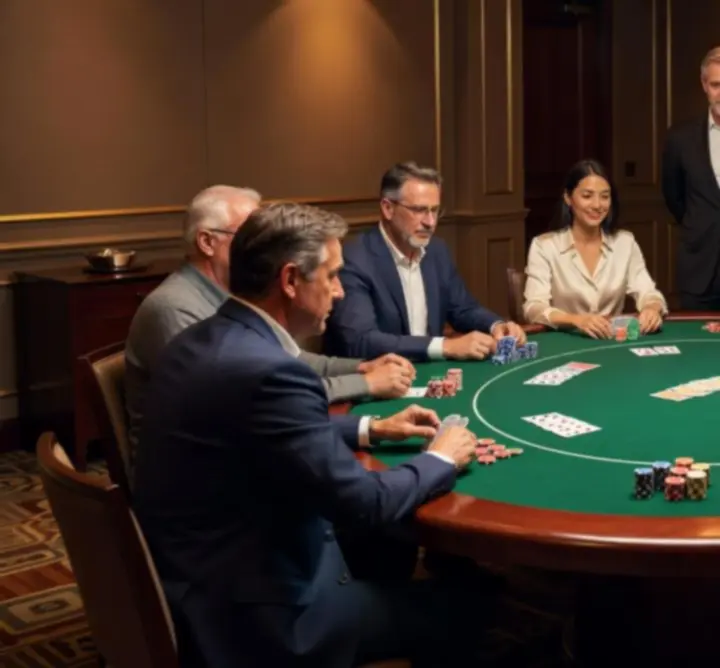 Classic poker night event with players gathered around a poker table