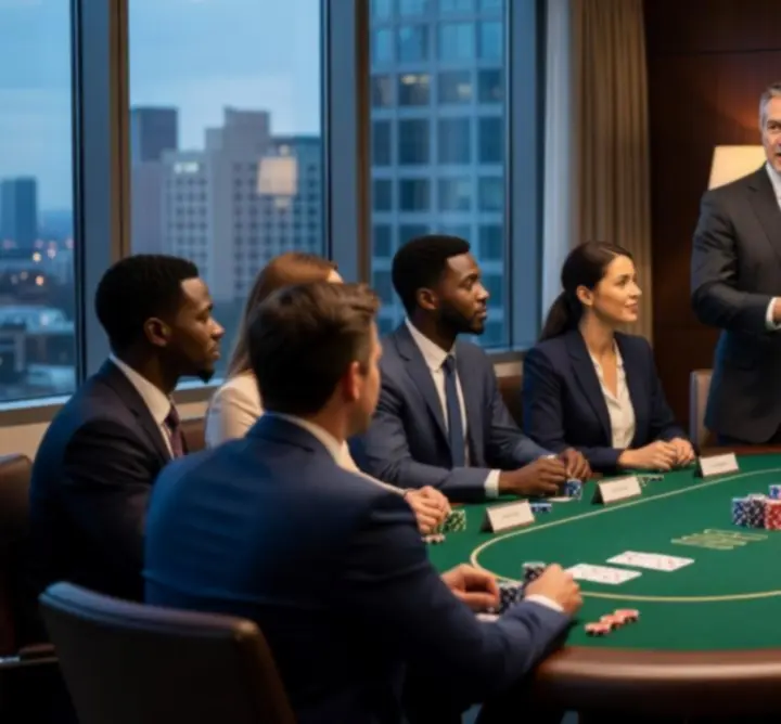 Corporate team participating in a professionally hosted poker event