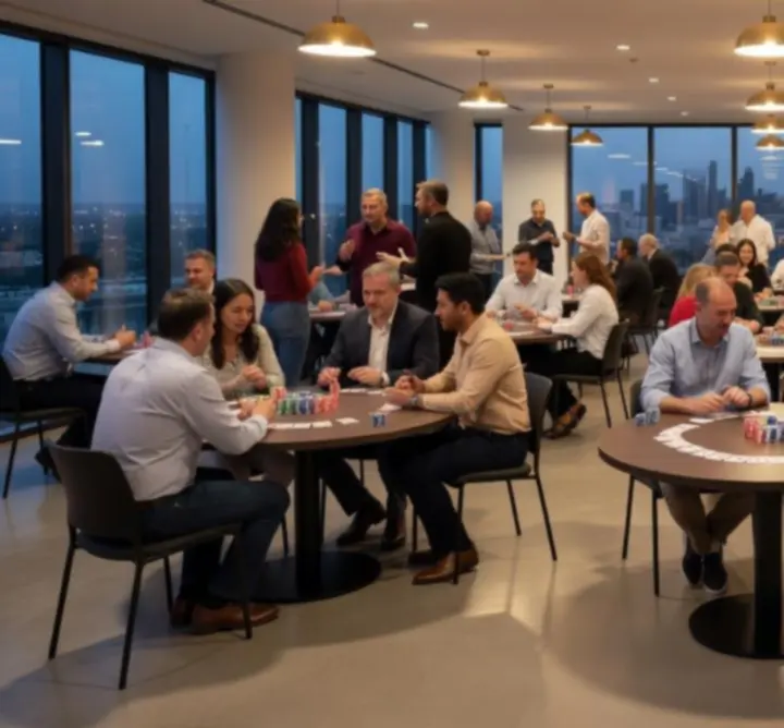 Event space with an offline poker table prepared for guests