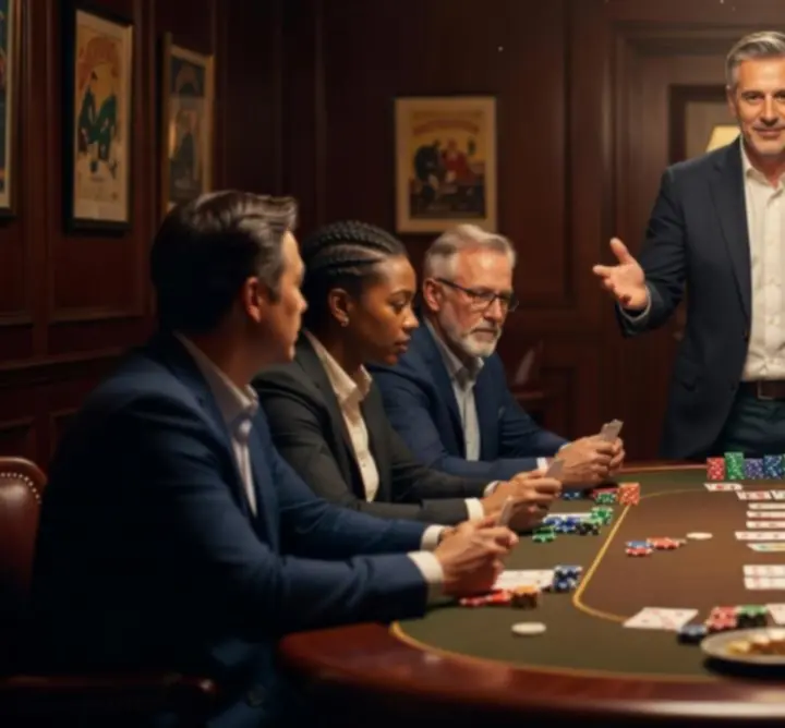 Expert host guiding guests through an offline poker event